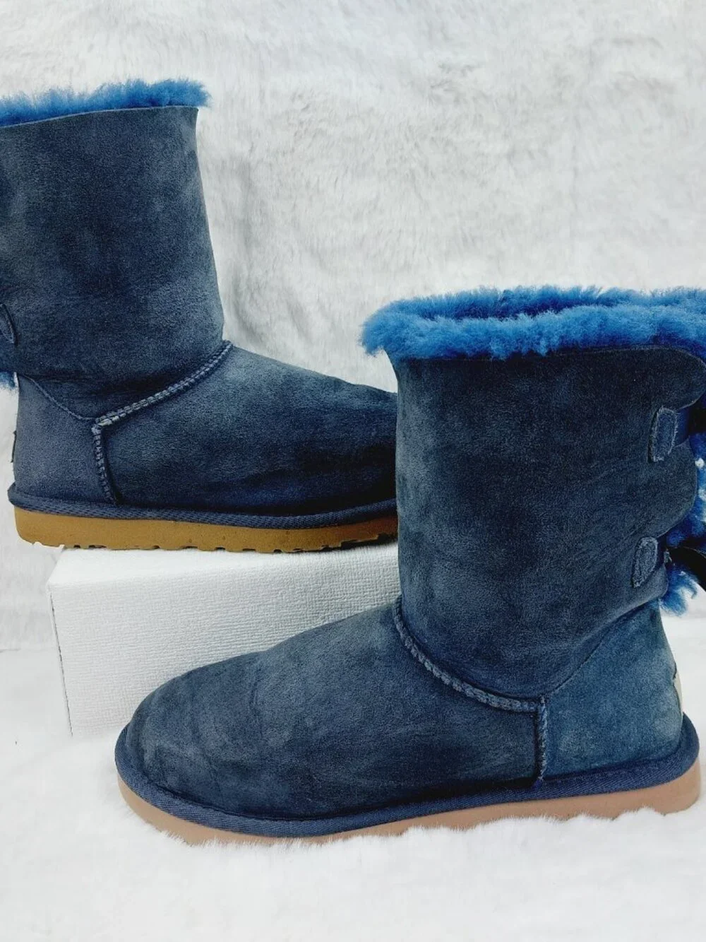 UGG Women's Royal Blue Bailey Bow Mid-Calf Suede Winter Boots Size 8